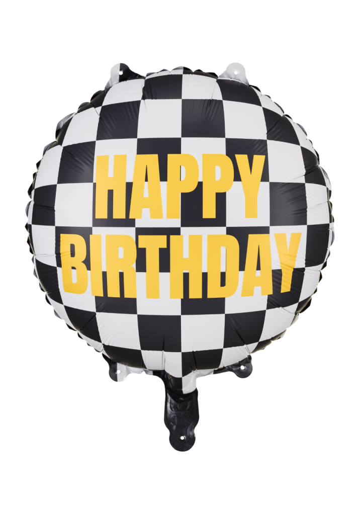 Balon okrągły HAPPY BIRTHDAY szachownica